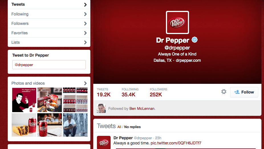 Old Twitter Profile Example - Dr. Pepper