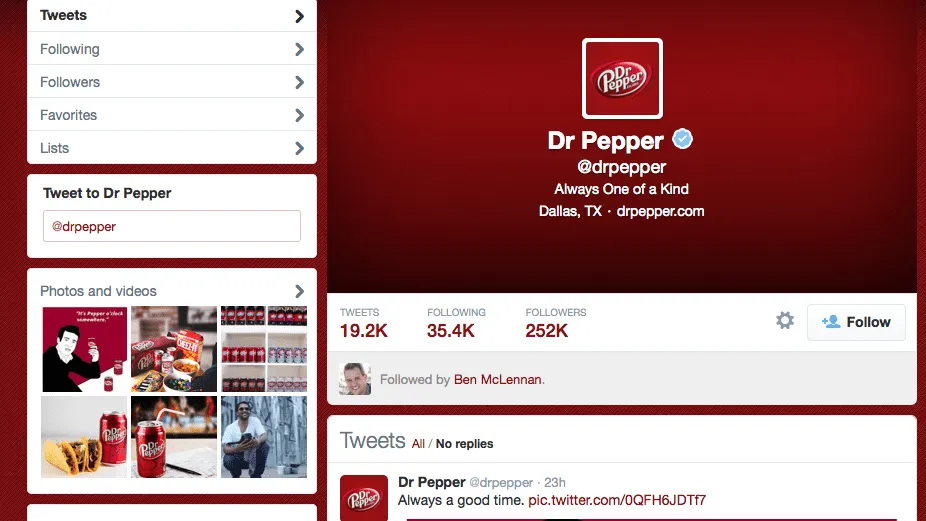 Old Twitter Profile Example - Dr. Pepper