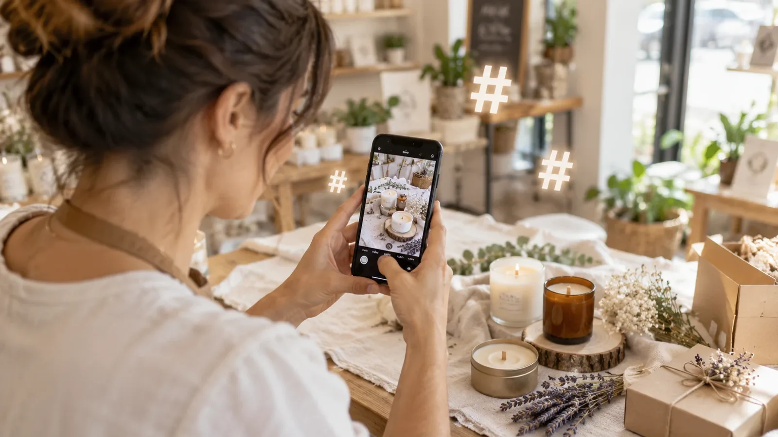 Phone screen showing an Instagram post caption with a short set of local and niche hashtags