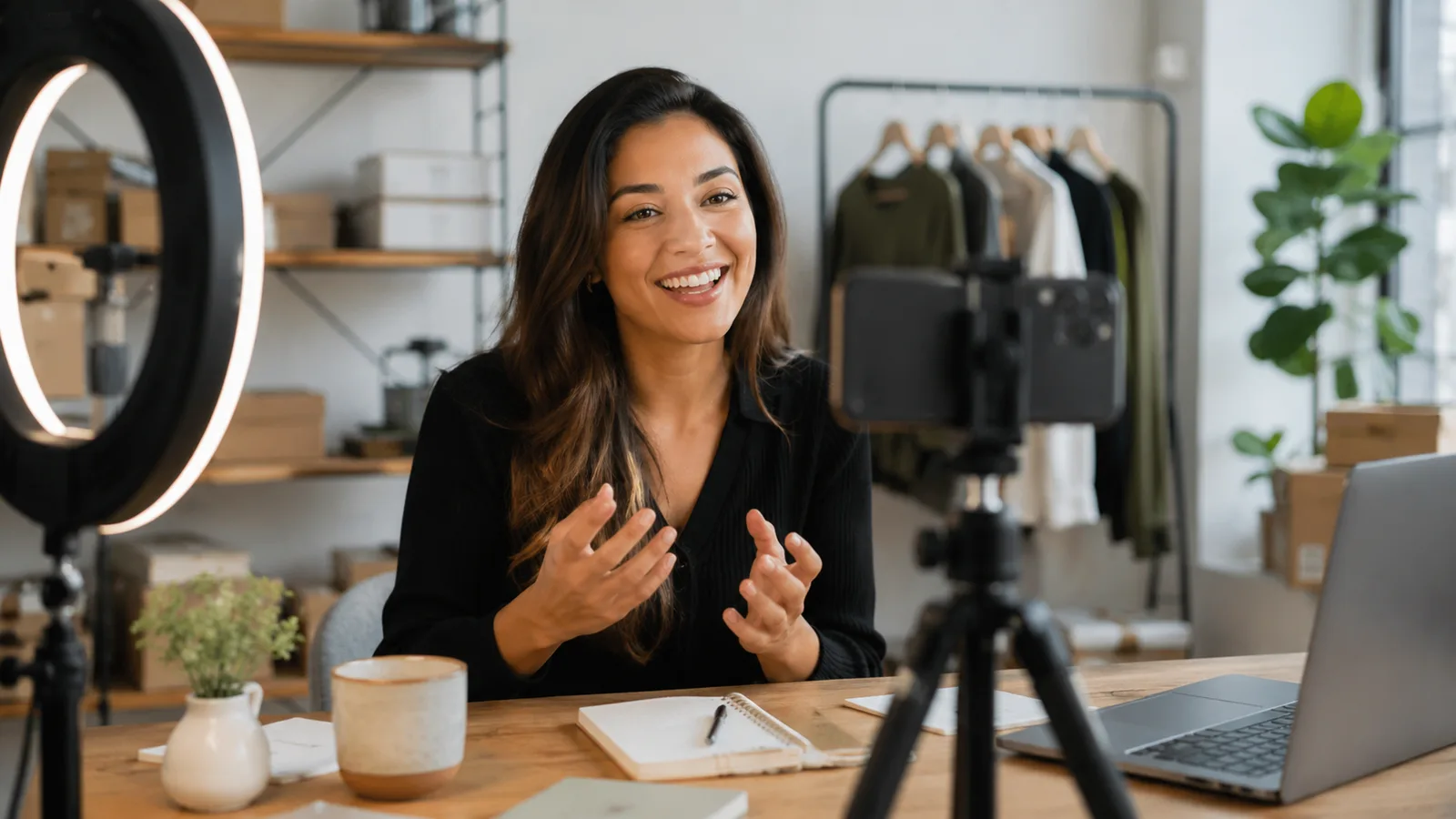 Business owner recording a personalized video message on a phone for a customer