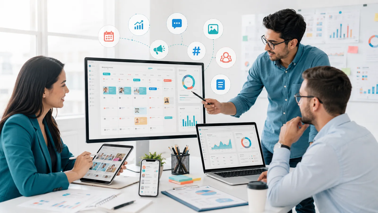 Founder planning a white label B2B marketing agency launch with charts and a laptop